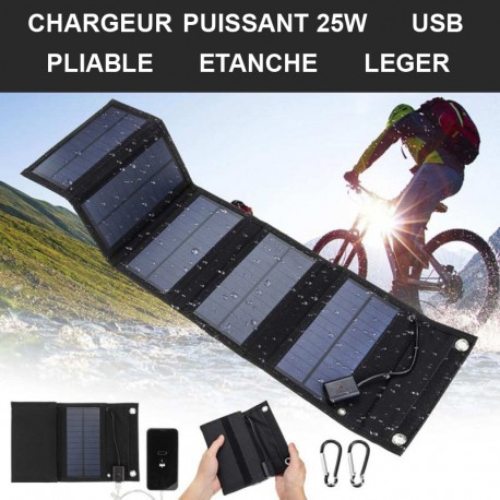 Panneau solaire 25W - 5V - Etanche portable et pliable